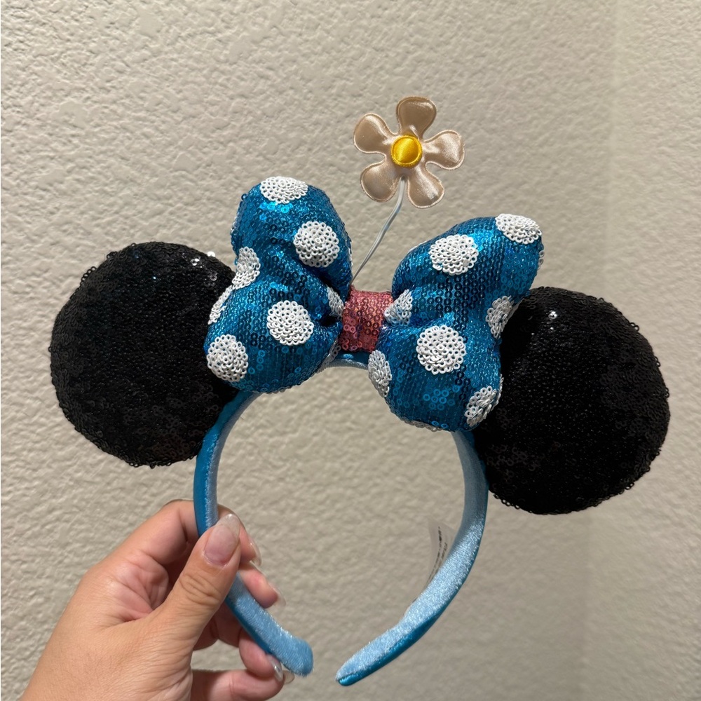 Disney Parks Blue Polka Dot Sequin Minnie Ears Headband